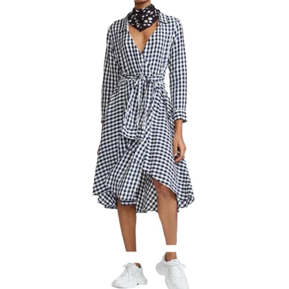 Maje Black and White Checkered Long Sleeve Dress